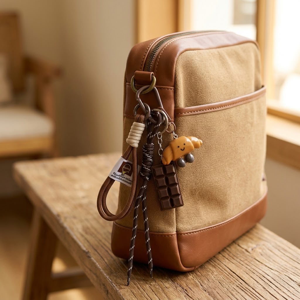 Vintage Canvas &amp; Leather Crossbody Bag with Bag Charms