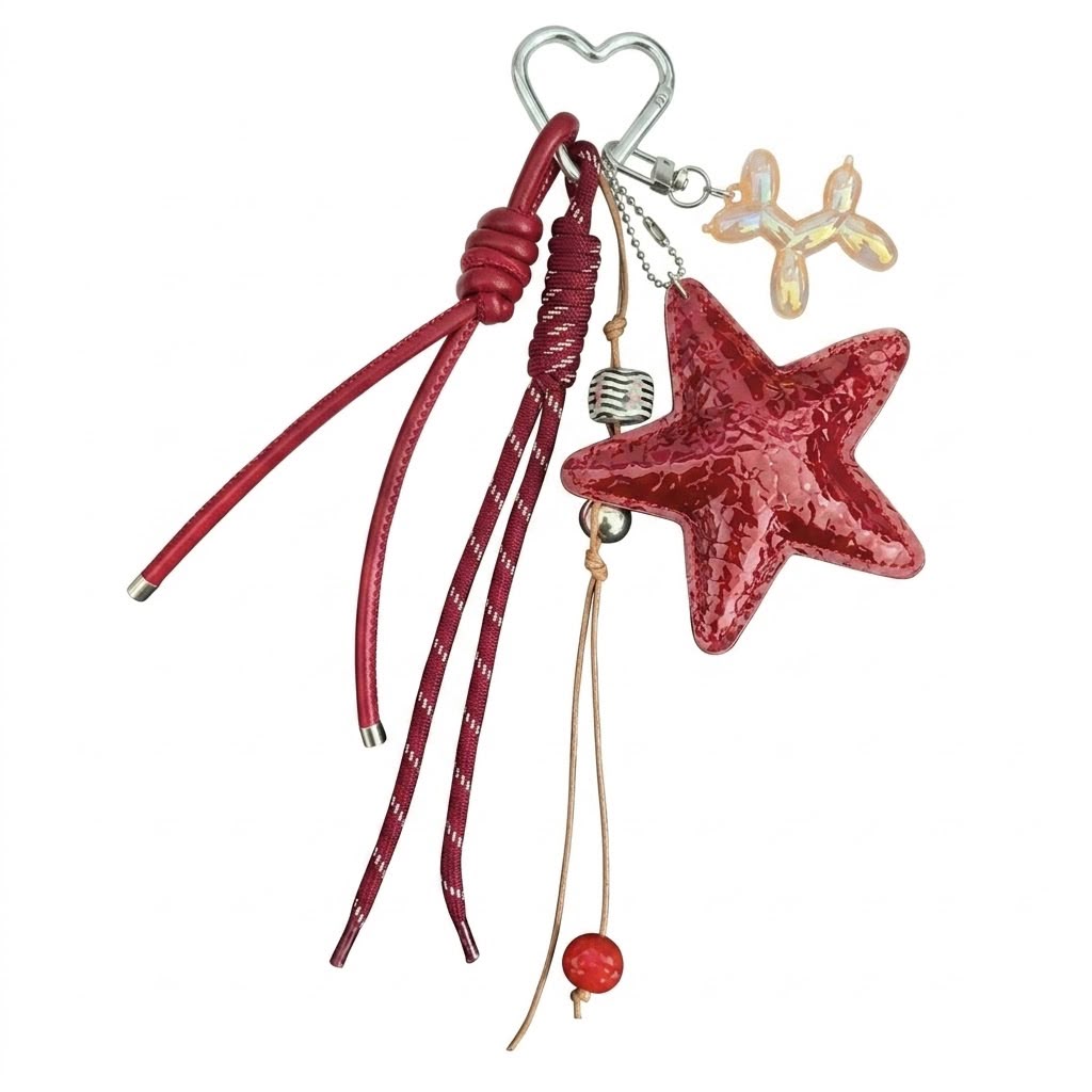 Red Star &amp; Balloon Dog Multi-Charm Keychain