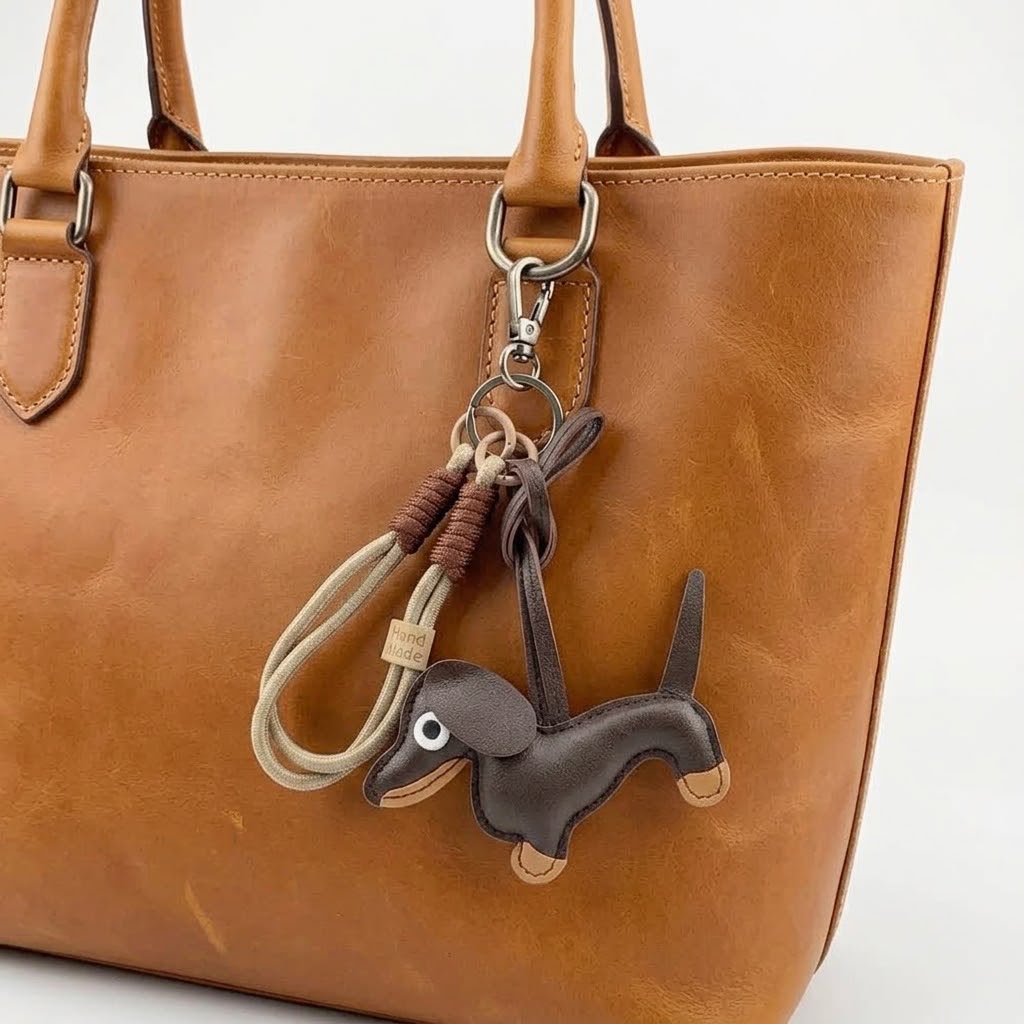 Handmade Leather Dachshund Phone Lanyard &amp; Bag Charm