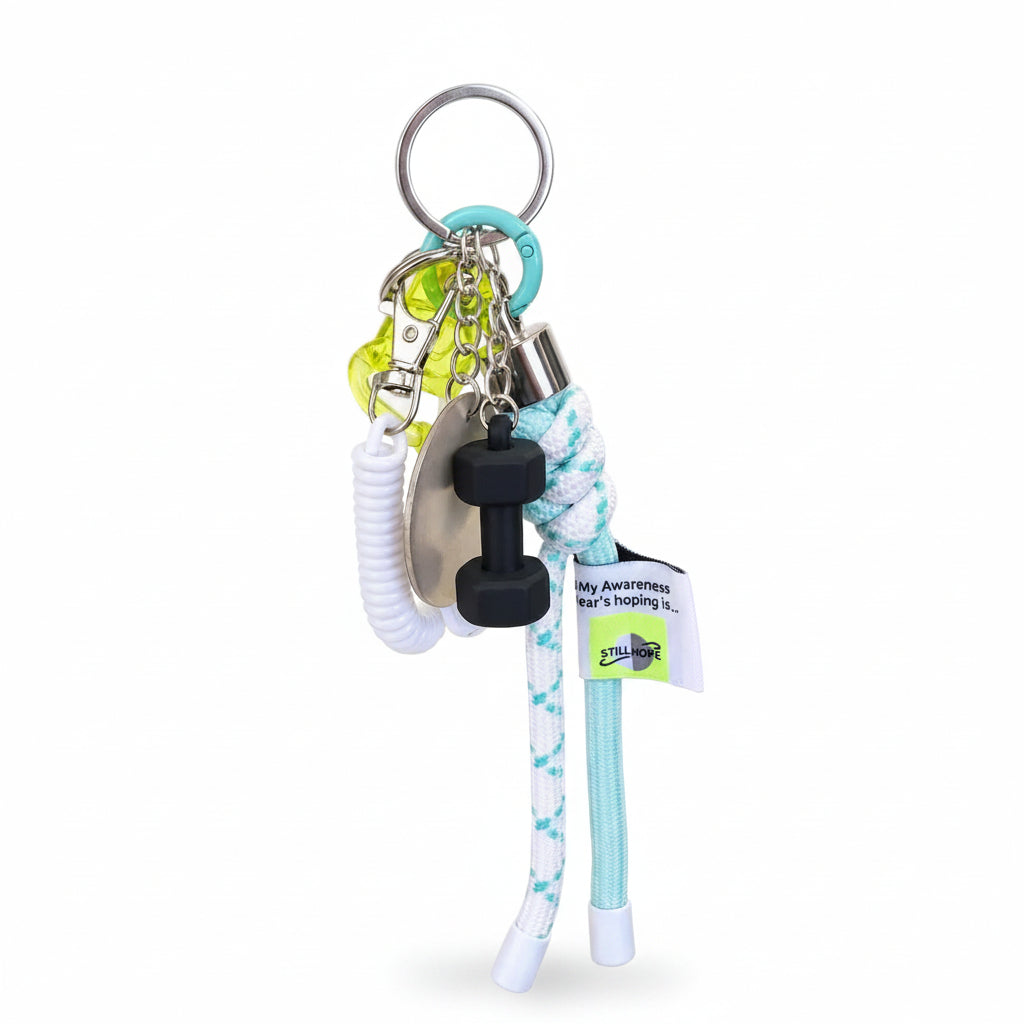 Fitness-Themed Multi-Charm Keychain with Dumbbell &amp; Cord Accents