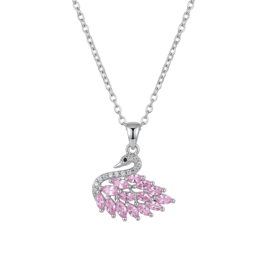 Sparkling Pink CZ Swan Pendant Necklace &nbsp;