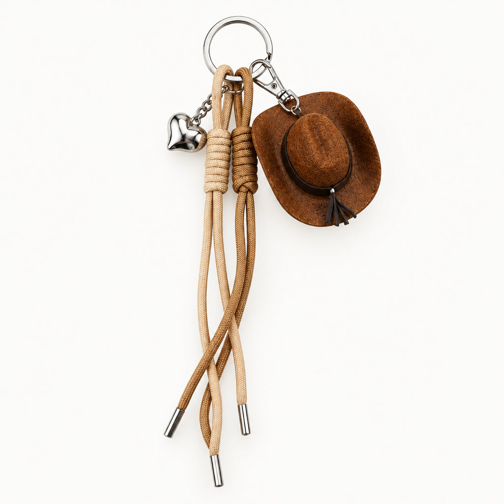 Cowboy Hat &amp; Heart Charm Keychain &nbsp;