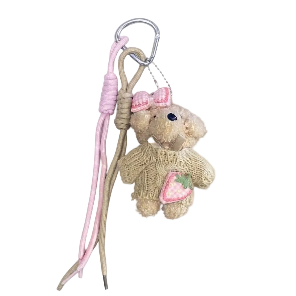 Strawberry Sweater Bear Plush Bag Charm &nbsp;