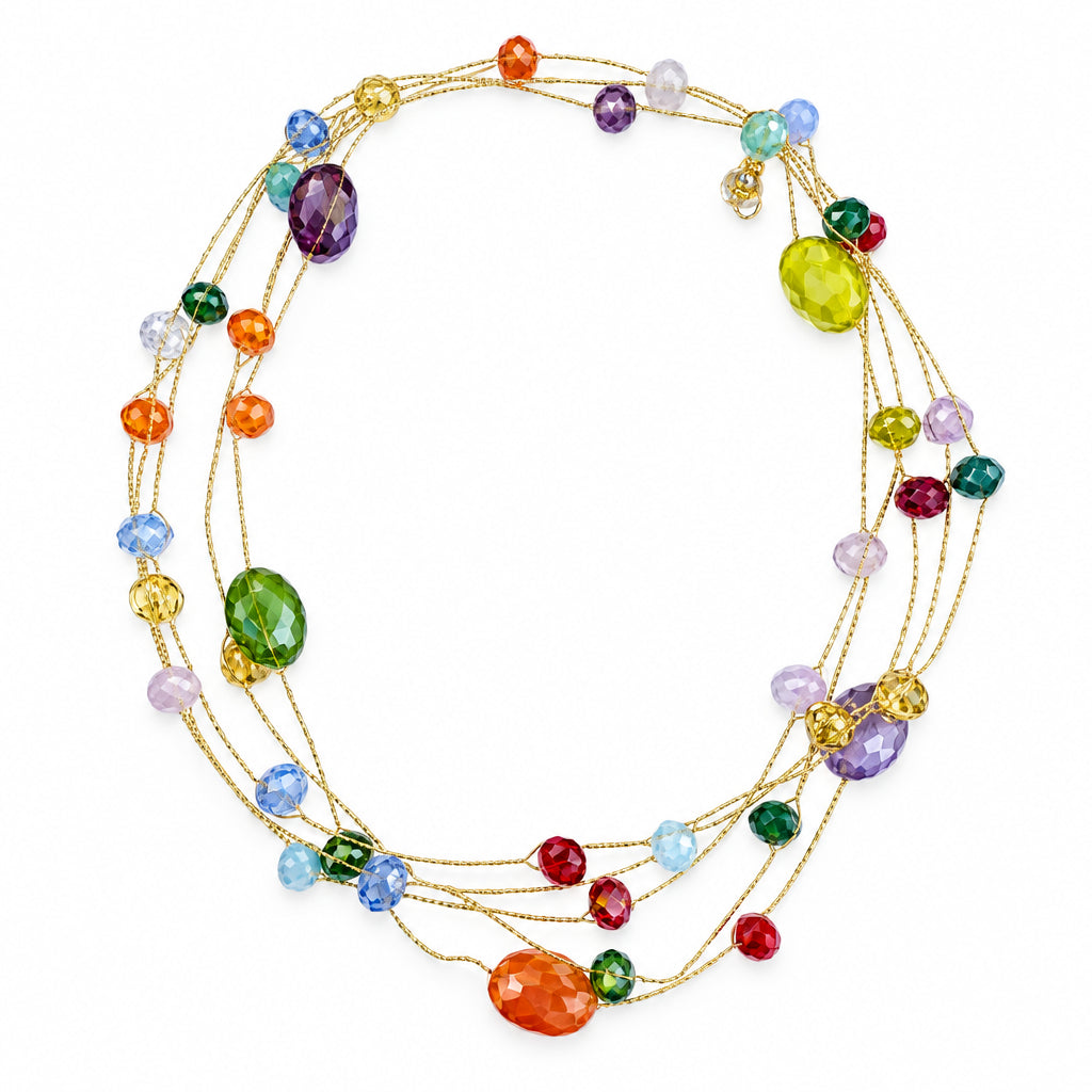 Multi-Strand Rainbow Gemstone Necklace