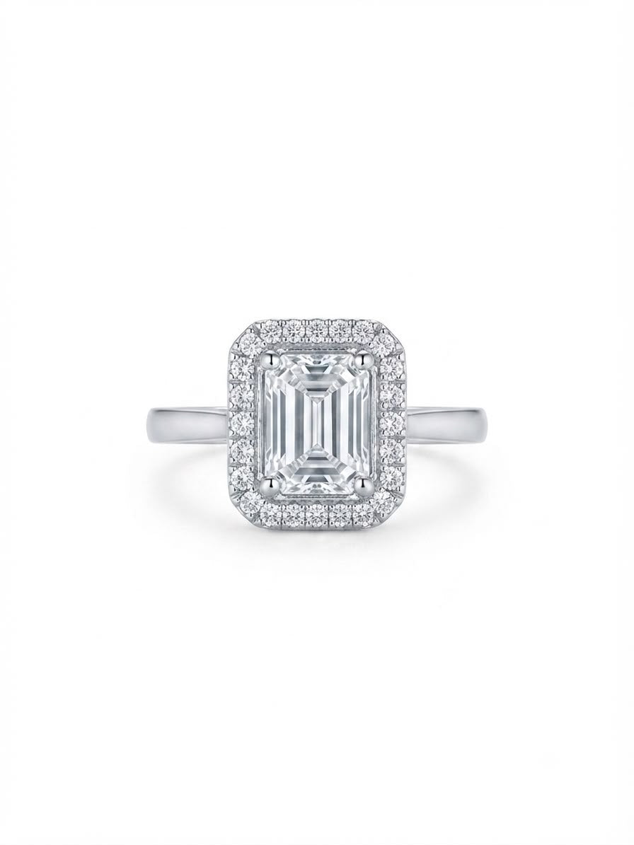 Emerald Cut Halo Ring