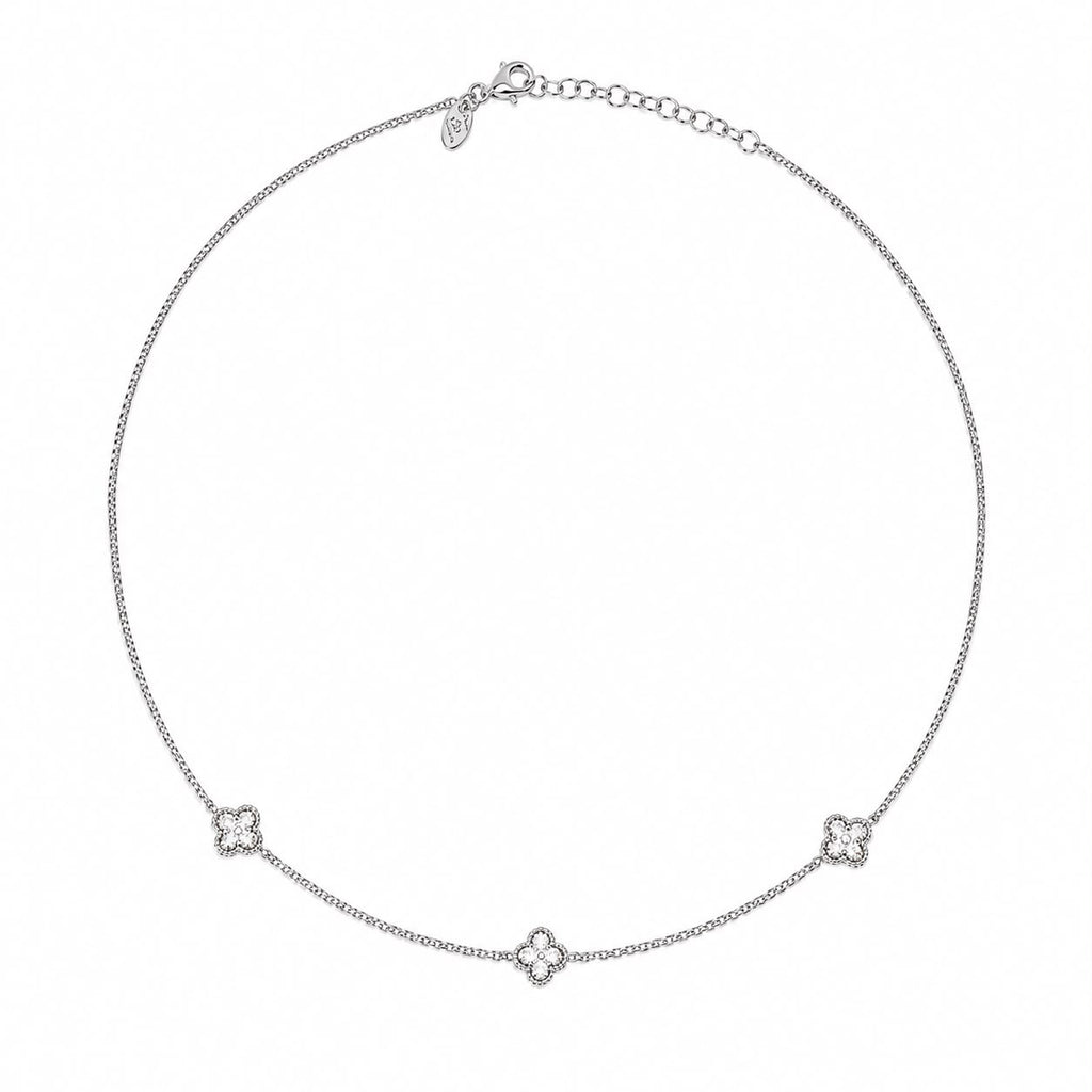 Delicate Four-Leaf Clover Silver Choker Necklace