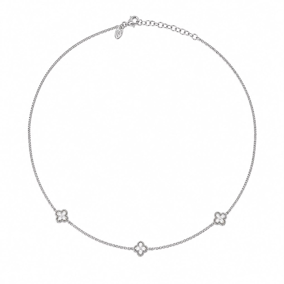 Delicate Four-Leaf Clover Silver Choker Necklace