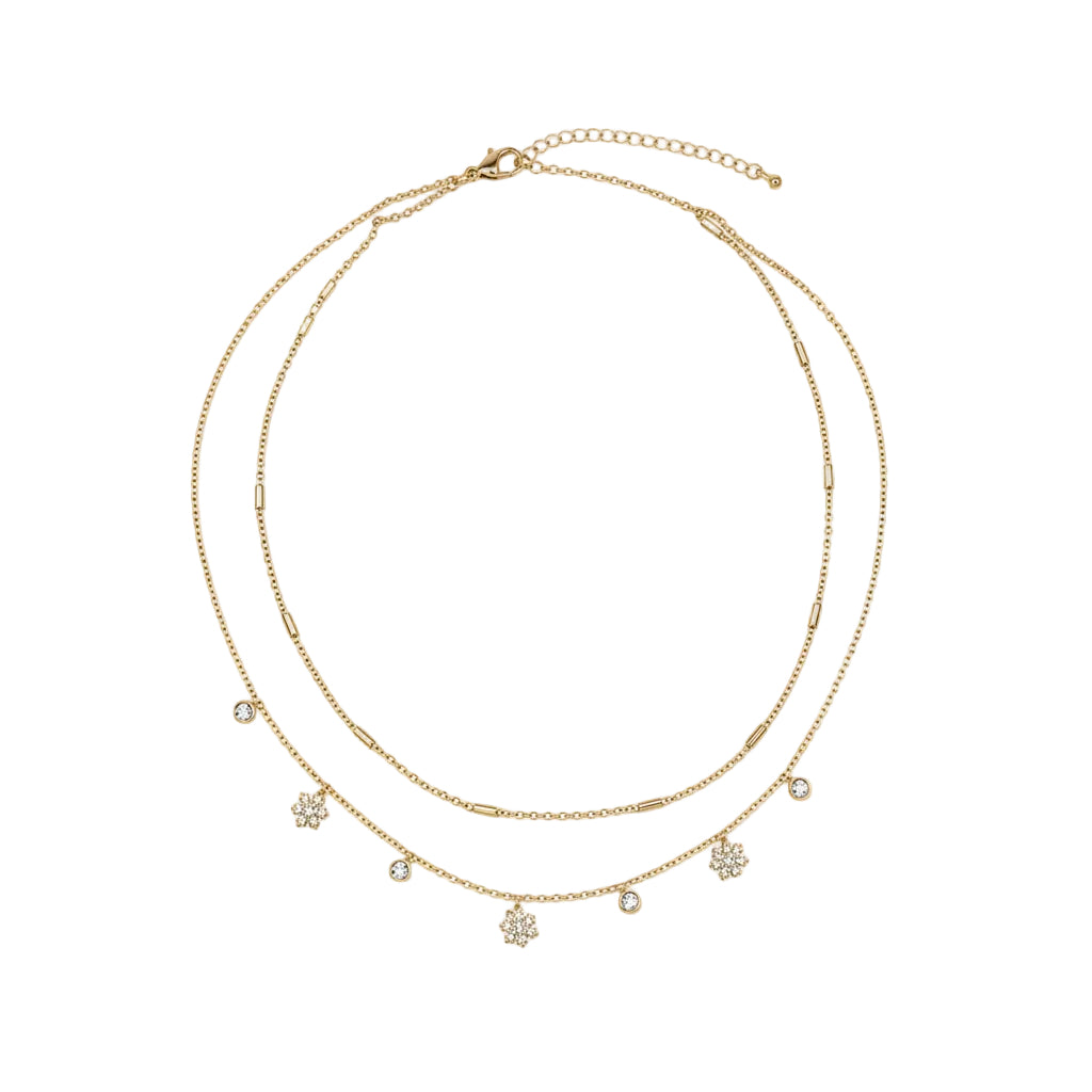Layered Gold Star & Solitaire Crystal Charm Necklace