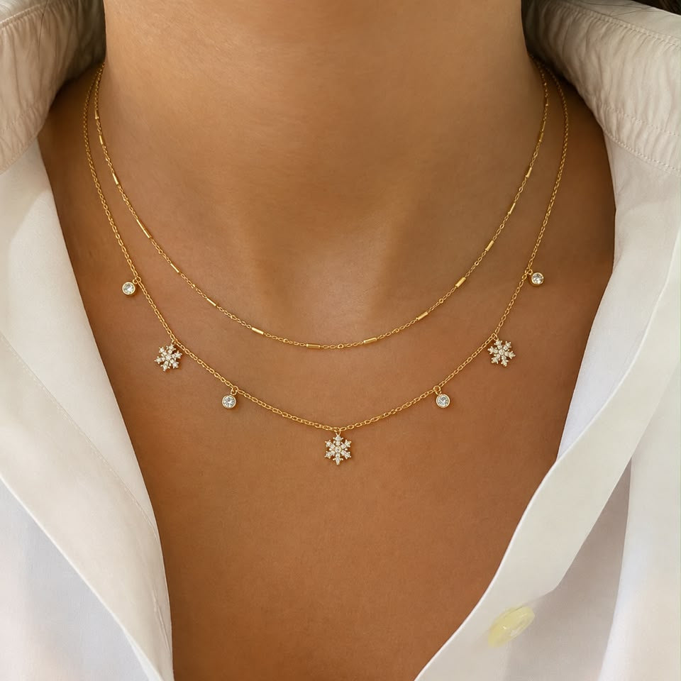 Layered Gold Star & Solitaire Crystal Charm Necklace