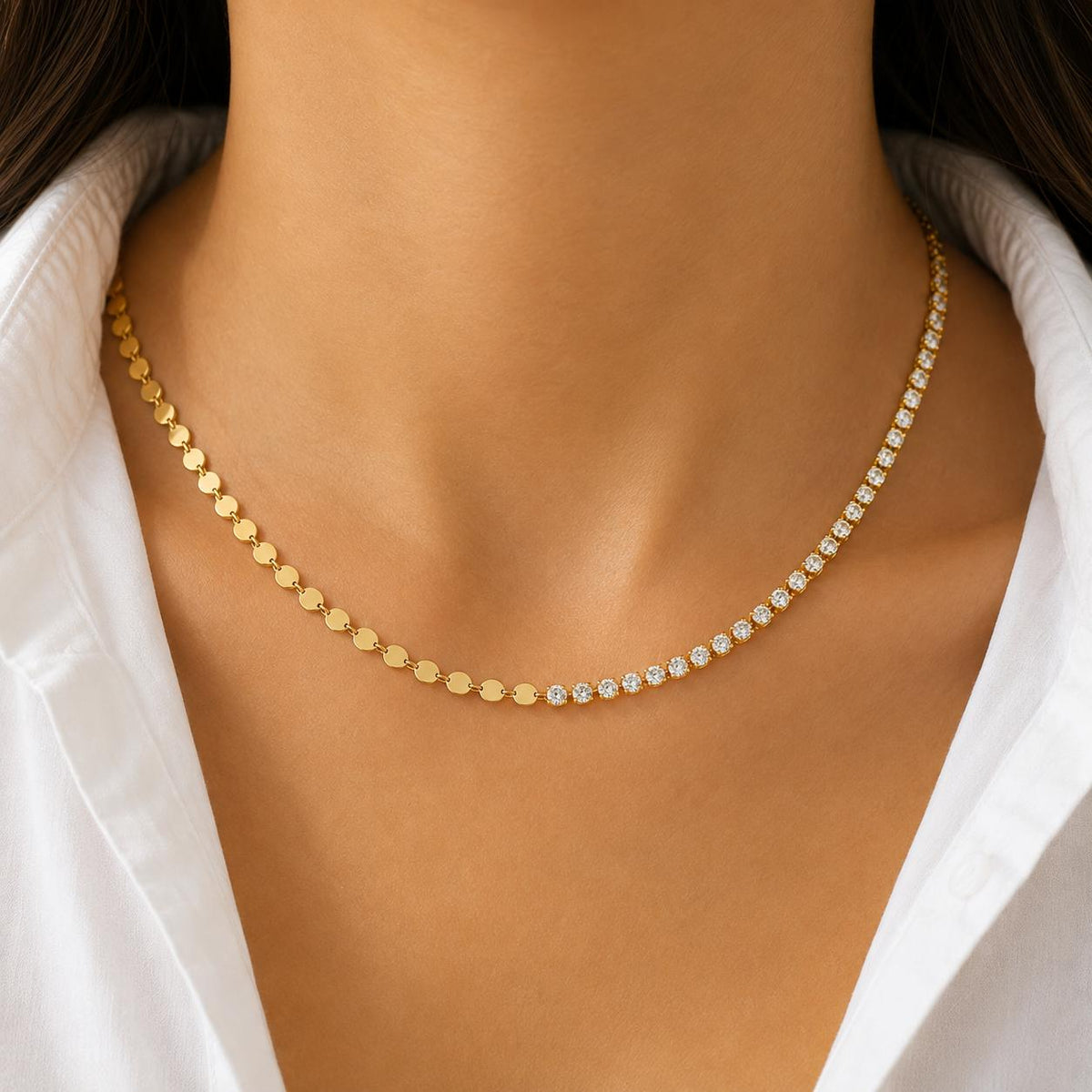 Dainty Two-Tone Gold Choker with Crystal and Sequins Accents