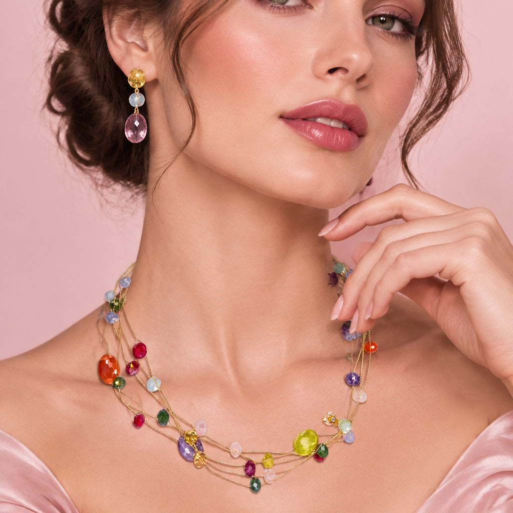 Multi-Strand Rainbow Gemstone Necklace